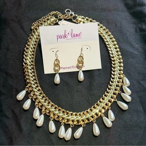 Park Lane Gold Tone Morning Mist Chain Necklace and Pearl Drop Earrings Set